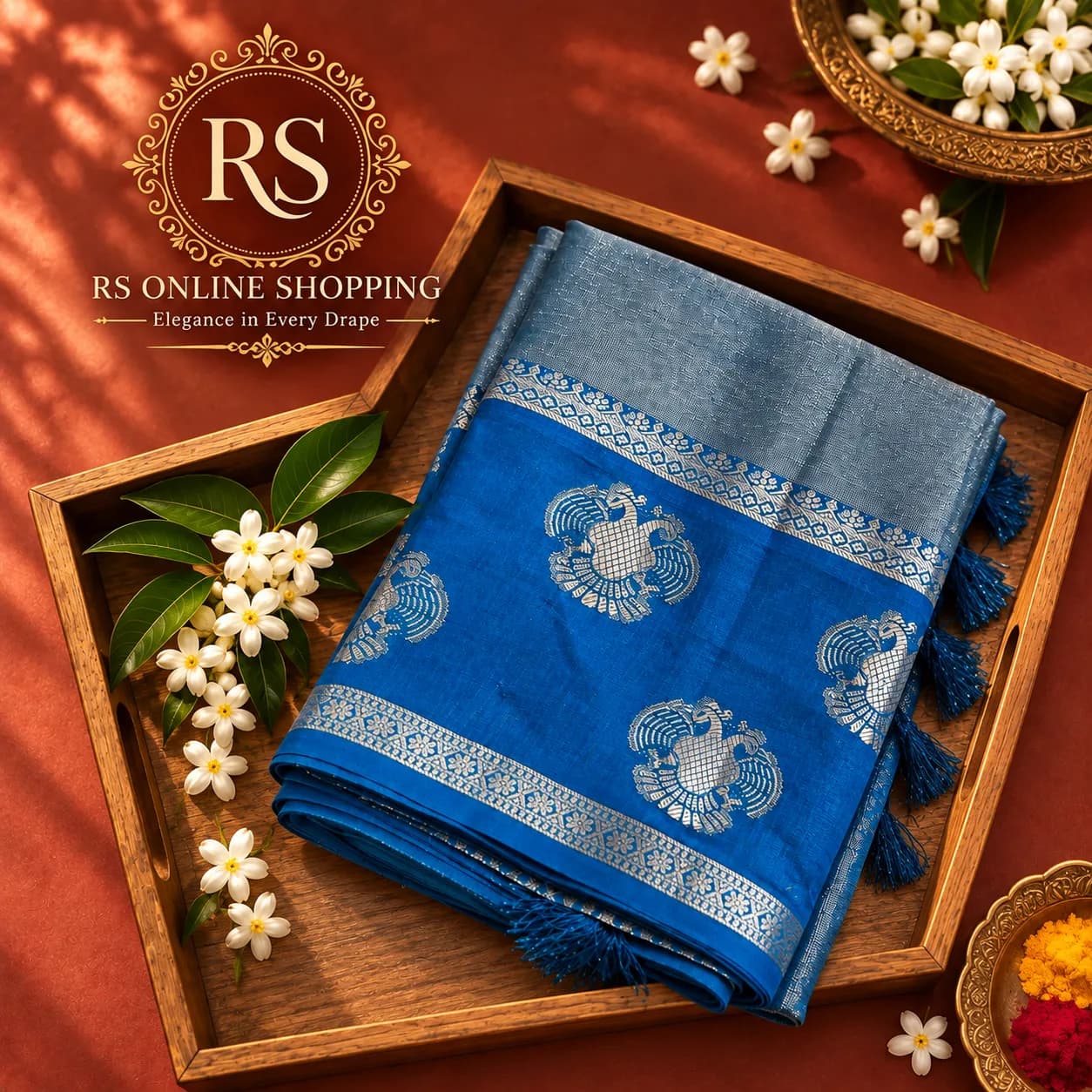 Tussar Silk Annam Design(Sky Blue)