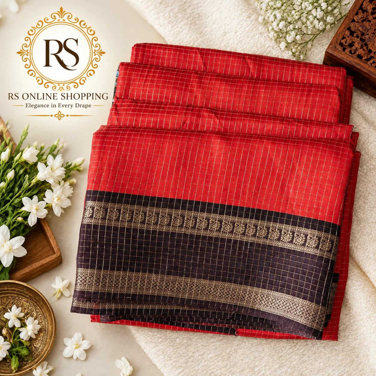 Dolla Silk Checked saree(Rust Orange with Coffee Brown )