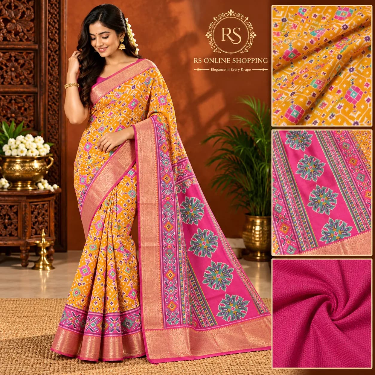 Pochampallai Design Tussar Silk(Musted Yellow)