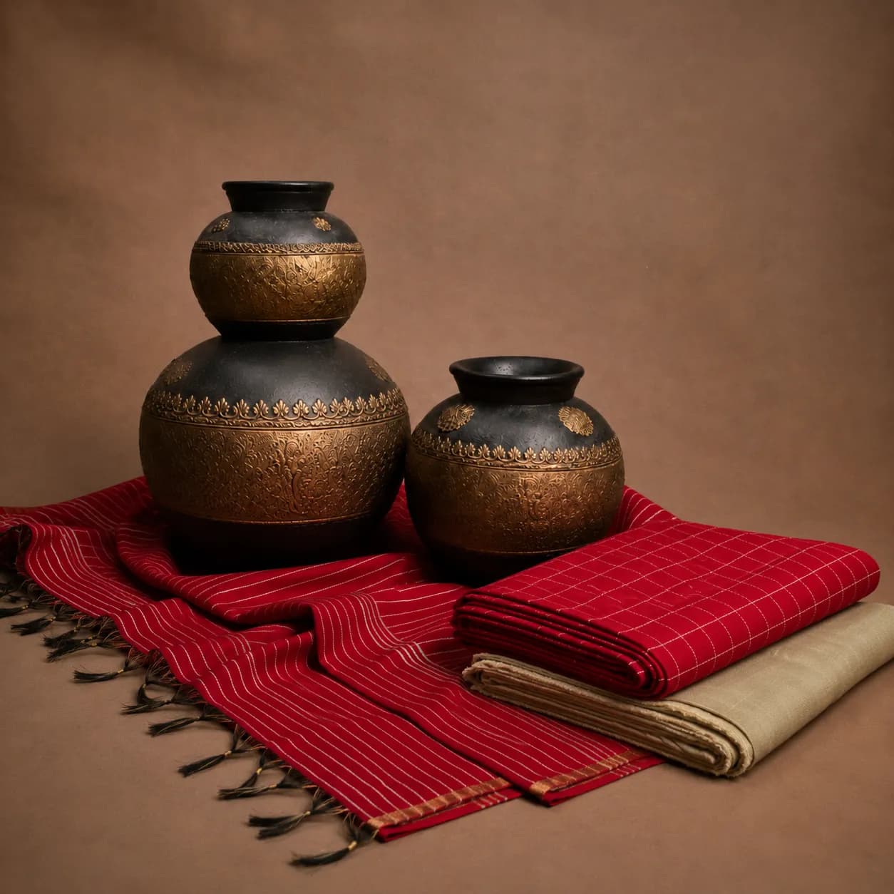 Raw Silk Unstiched Material(3pc set/Maroon)