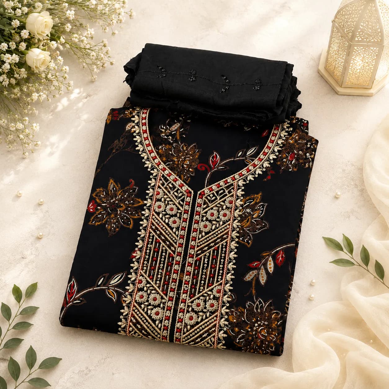 Salwar Tusser Silk 3pc Set (Black Colour)