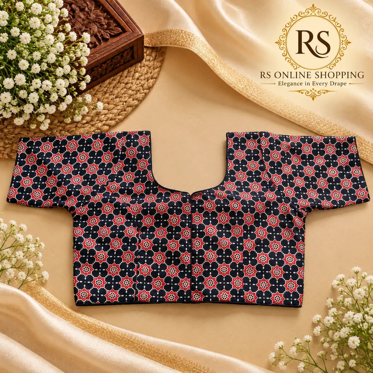 Ready Made Blouse Cotton Kalamkari Design(Free Size/Blach with maroon)